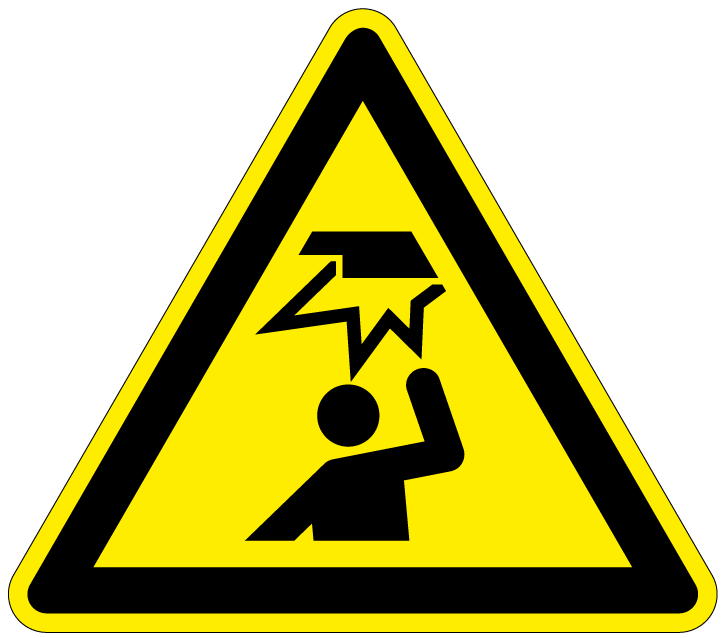 Pictogram laaghangende obstakels, geel zwart, driehoek, iso 7010, w020, hoofd stoten